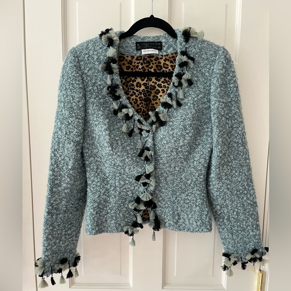 Saks Fifth Avenue/Peggy Jennings Blue Coat with  leopard print lining.